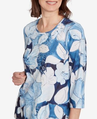 Women's Classic Monotone Floral Embellished Top