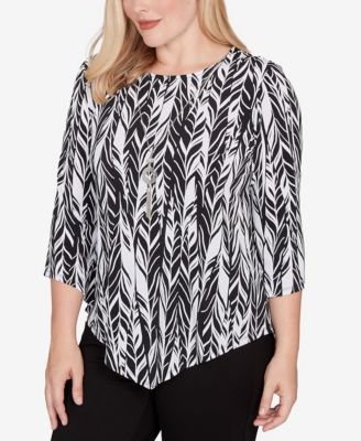 Women's Classic Puff Print Abstract Feather Top