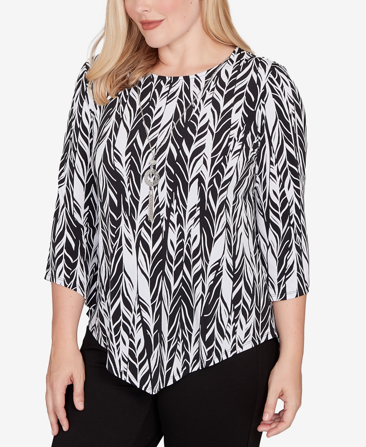 Alfred Dunner Women's Classic Puff Print Abstract Feather Top In Multi