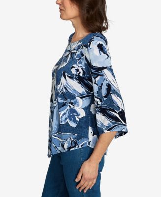 Women's Classic Puff Print Denim Floral Top