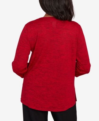 Women's Classic Melange Side Button Crew Neck Top with Necklace