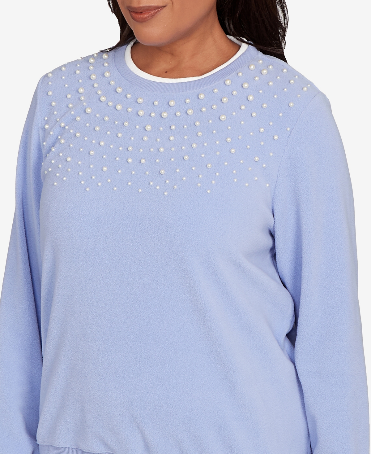 Alfred Dunner Plus Size Classic Embellished Neckline Anti-pill Sweater In Blue