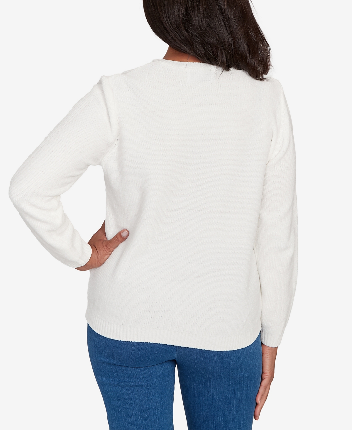 Alfred Dunner Petite Chenille Pullover Sweater In White