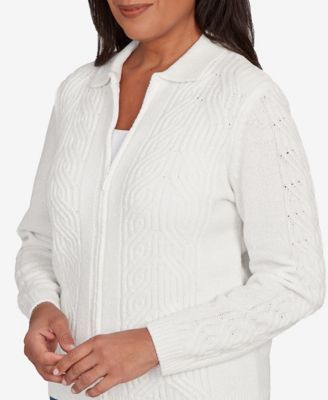 Women's Classic Zip-Front Chenille Collared Cardigan Sweater