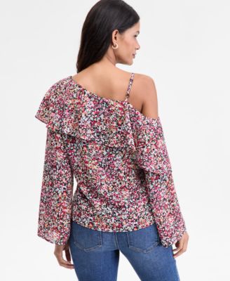 Women's Ruffled Asymmetrical-Neck Blouse