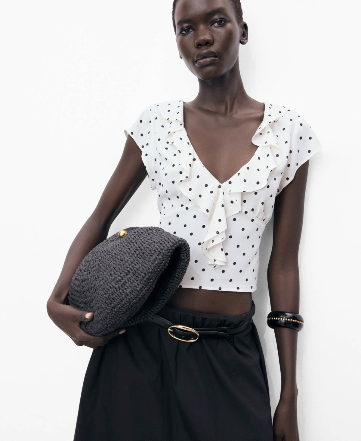 Women's Ruffles Polka-Dot Blouse - Off White