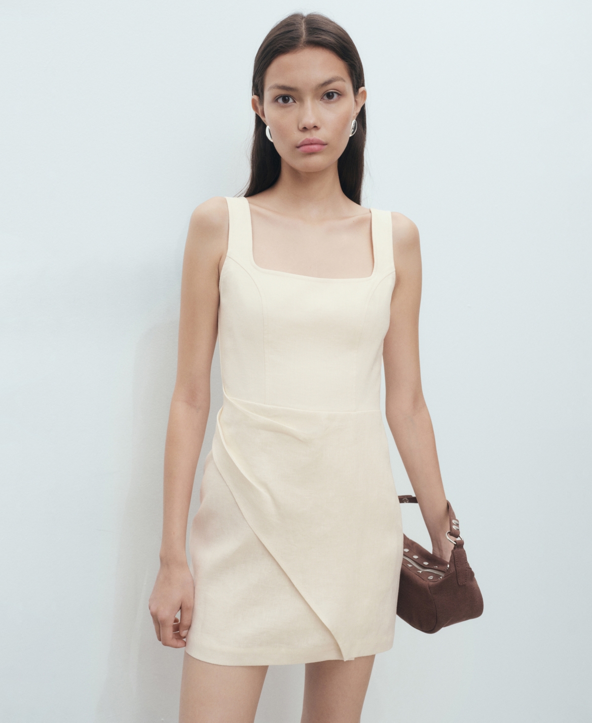 Mango Drape Linen Minidress In Gray