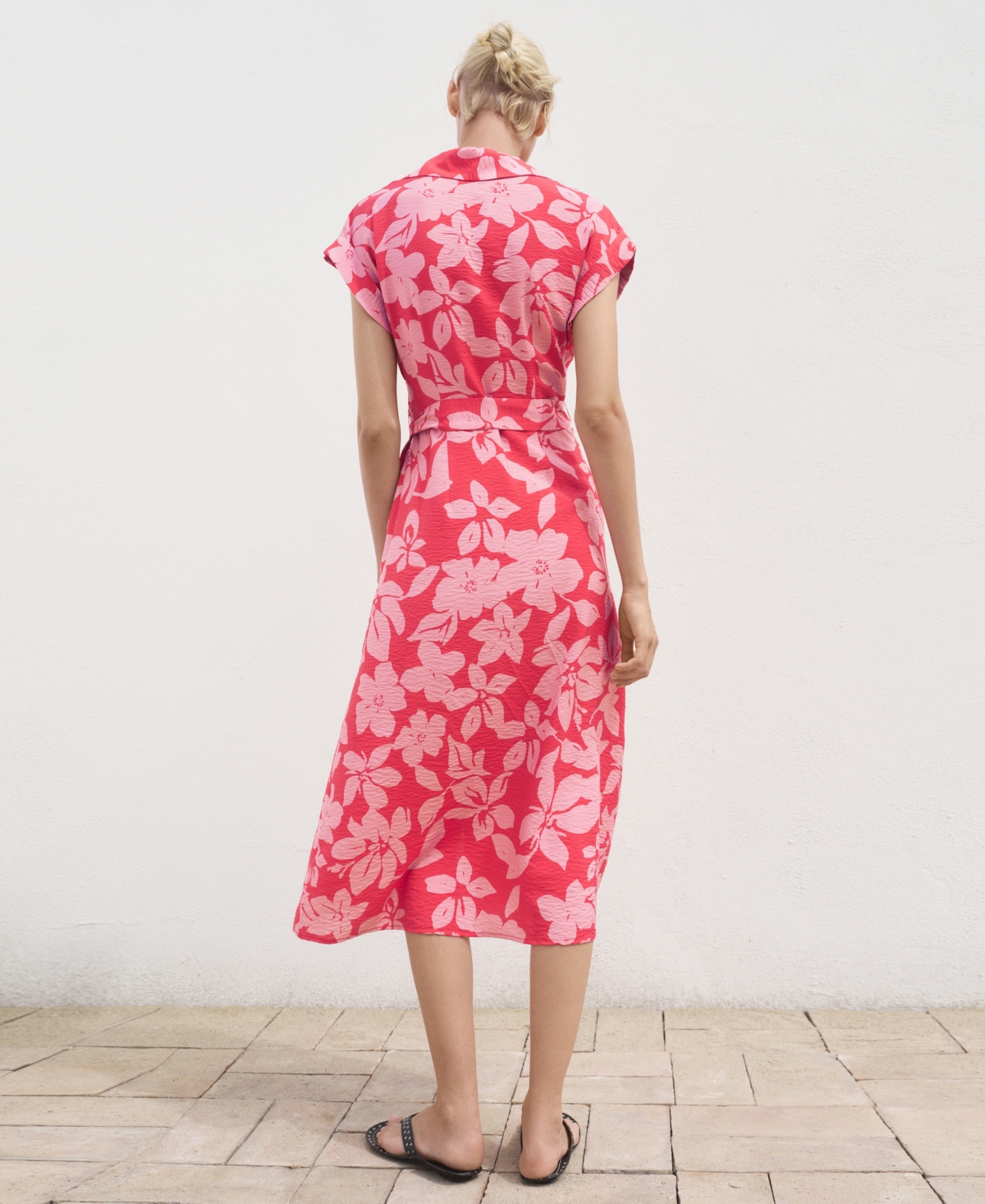 Mango Floral Print Shirt Style Dress Fuchsia In Pink