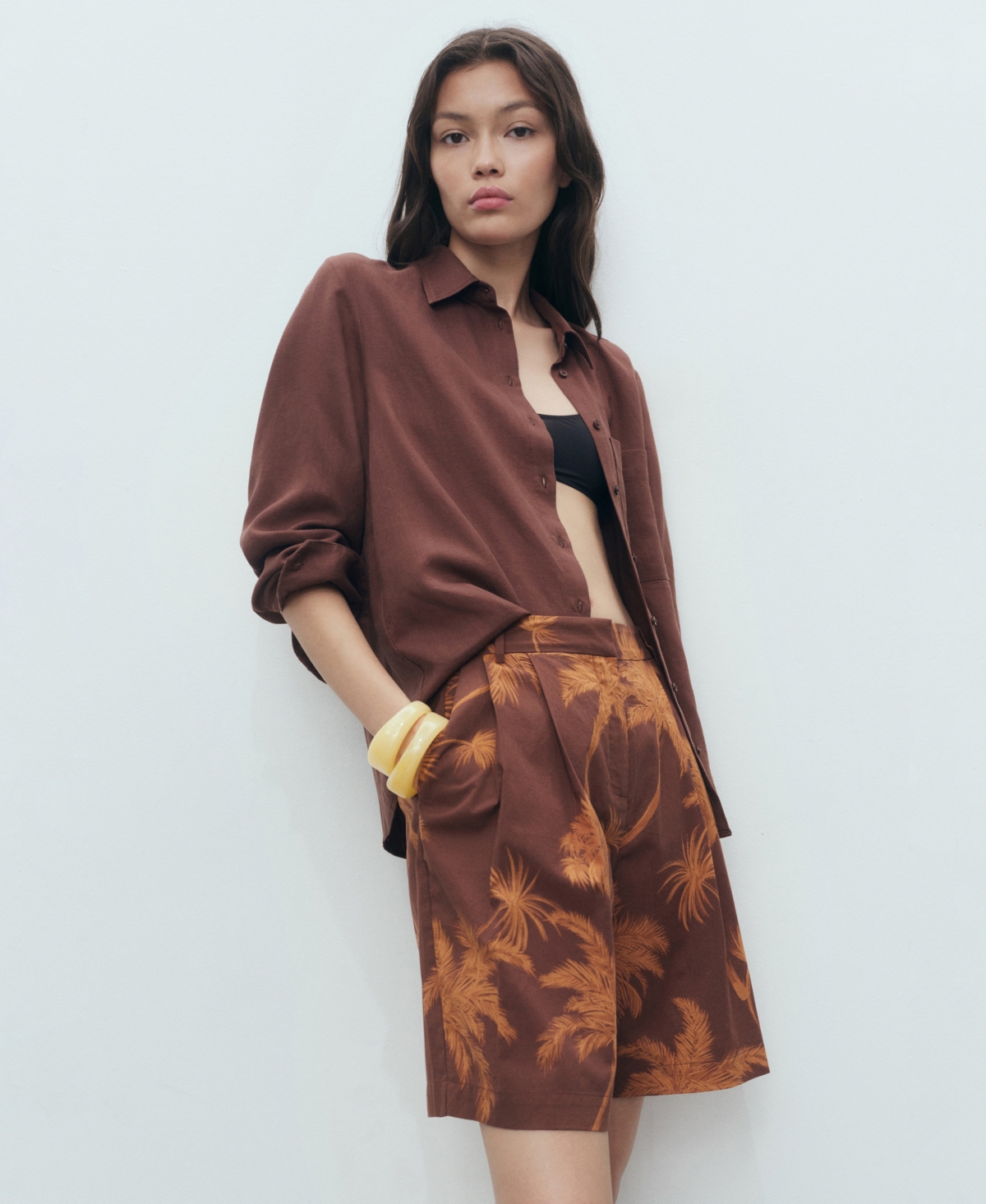 Mango Women's Palm Print Cotton Bermuda Shorts In Brown