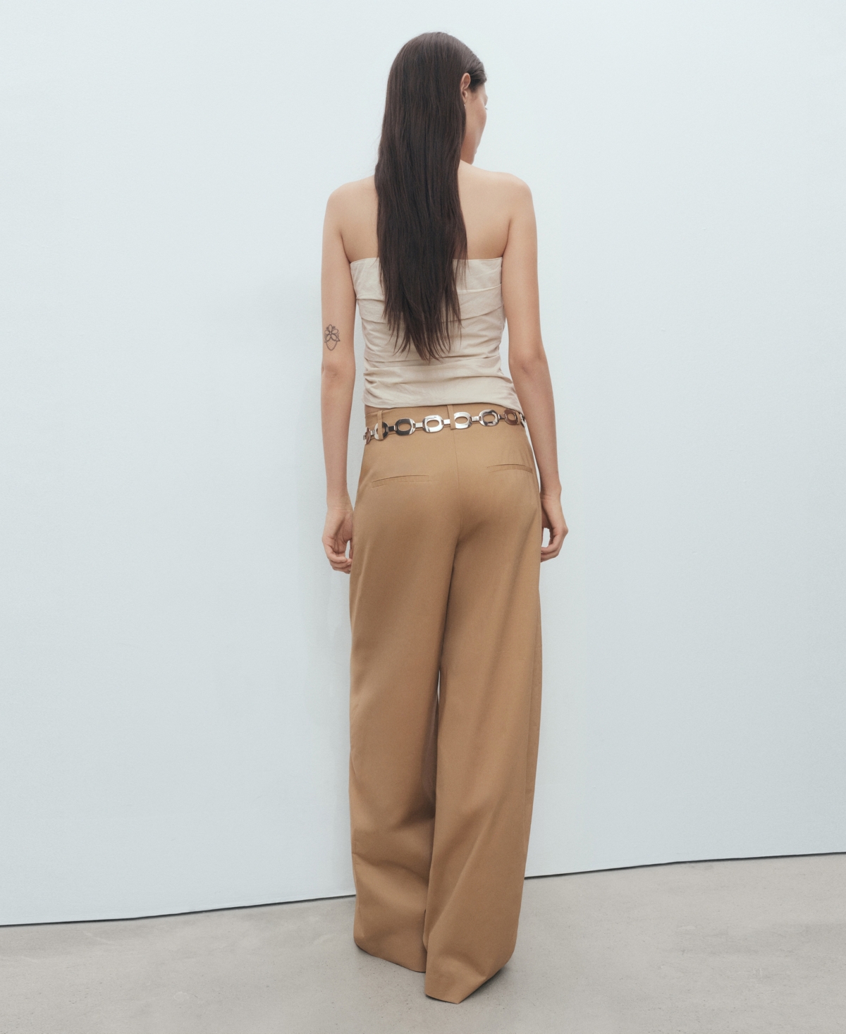 Mango Stretch Cotton Wide Leg Pants In Brown
