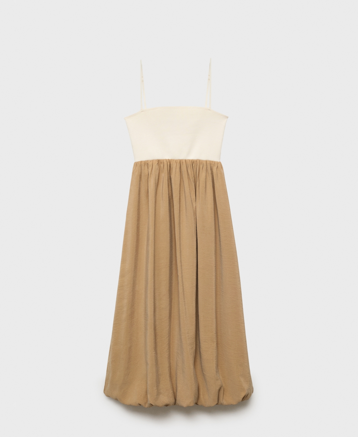 Mango Mixed Media Bubble Hem Midi Dress In Brown