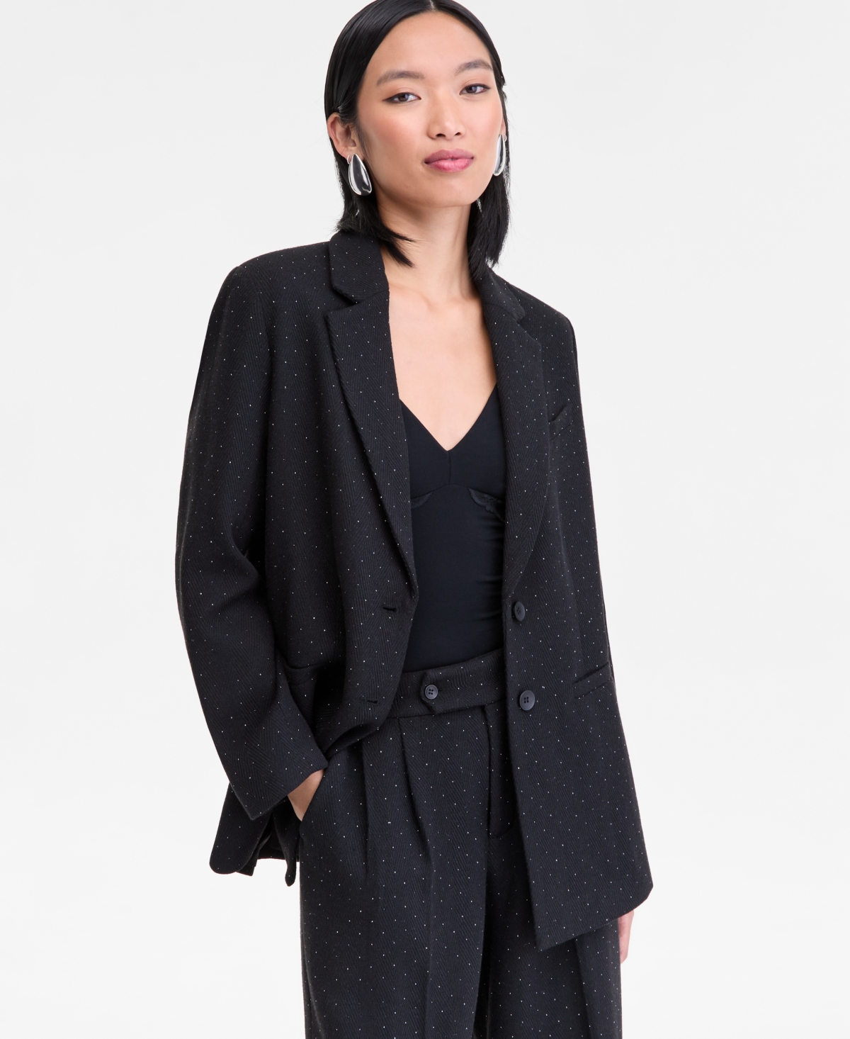 Inc International Concepts Women's Rhinestone Studded Blazer, Macy's Exclusive In Black