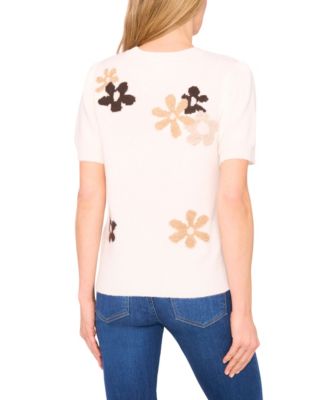 Women's Groovy Flower Short Sleeve Pullover Sweater