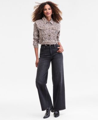 Women's Leopard-Print Lace-Up Denim Jacket, Macy's Exclusive