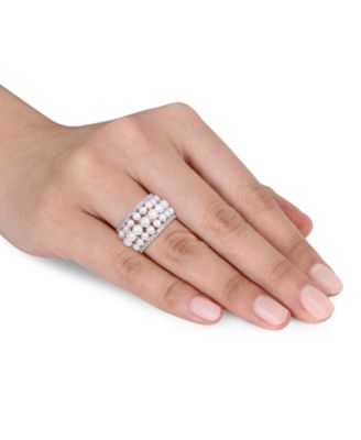 Cultured Freshwater Pearl (3 - 4-1/2mm) & Lab Grown White Sapphire (1-5/8 ct. t.w.) Multirow Ring in Sterling Silver