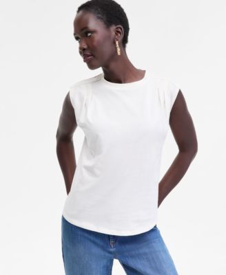 I.N.C. International Concepts - Women's Pleated-Shoulder Cap-Sleeve T-Shirt