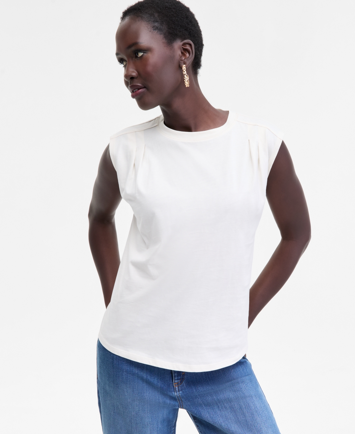 Inc International Concepts Womens Embellished Cotton Top Pxs 3x Created For Macys In White