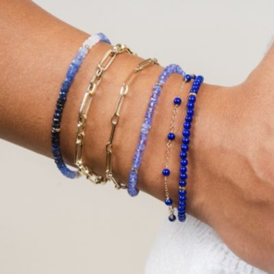 Lapis Bead Chain Bracelet 14K Gold