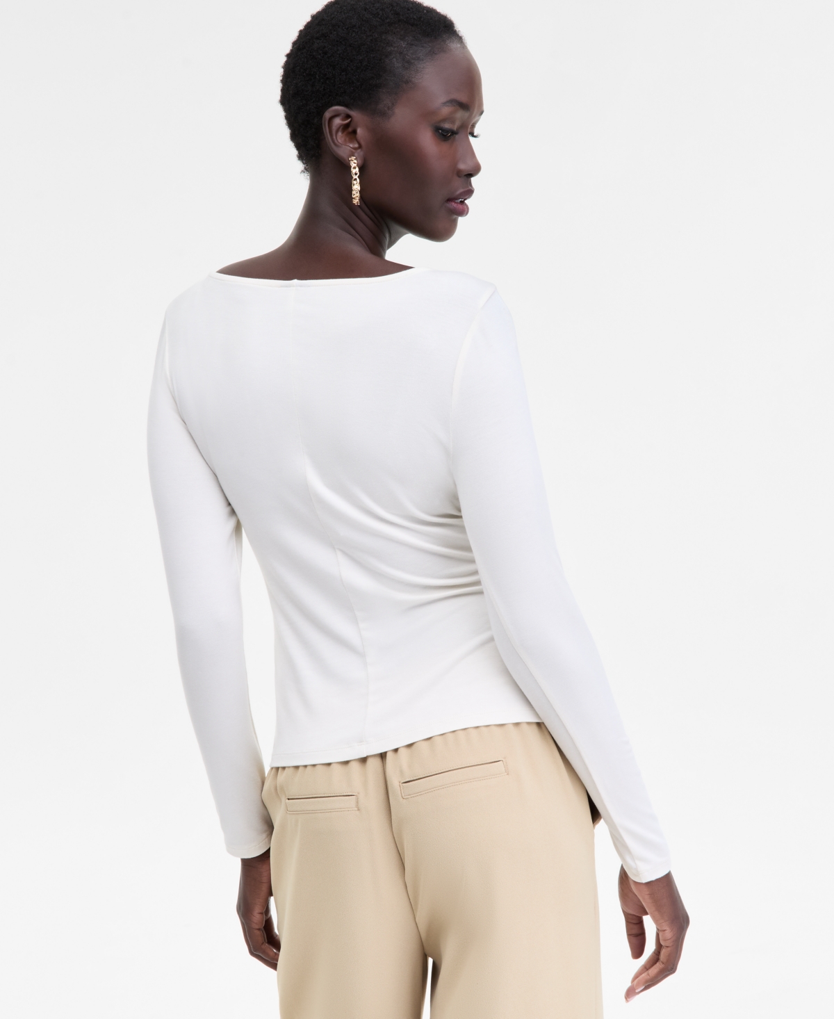 Inc International Concepts Women's Shirred-front Long-sleeve Top, Macy's Exclusive In Brown