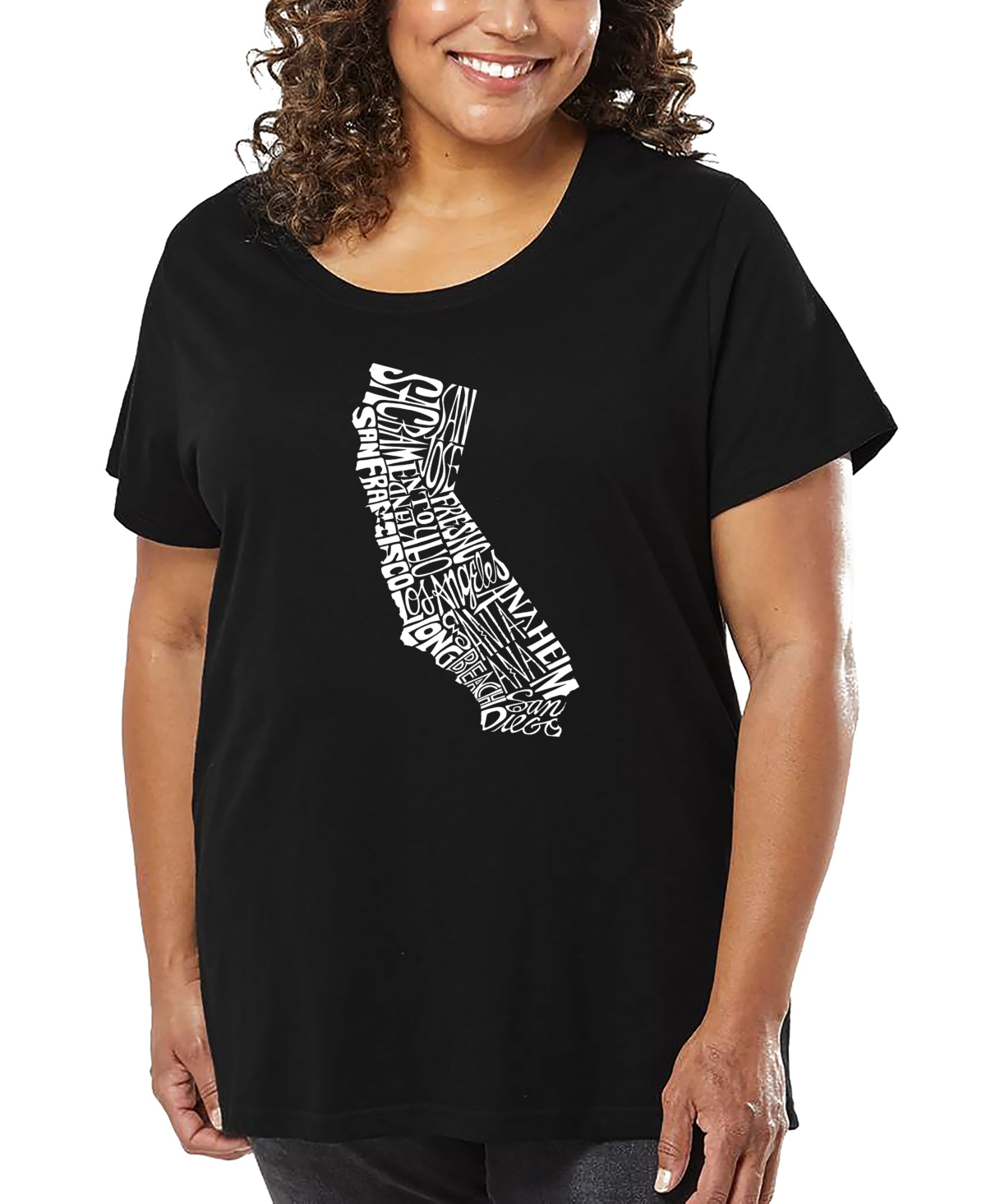 La Pop Art Plus Size California State Word Art T-shirt In Black