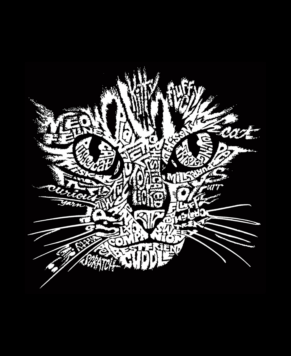 La Pop Art Plus Size Cat Face Word Art T-shirt In Black