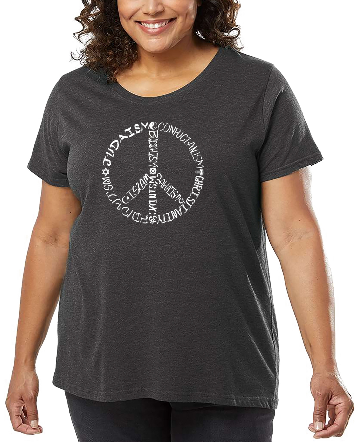 La Pop Art Plus Size The Word Peace In 77 Languages Word Art T-shirt In Gray