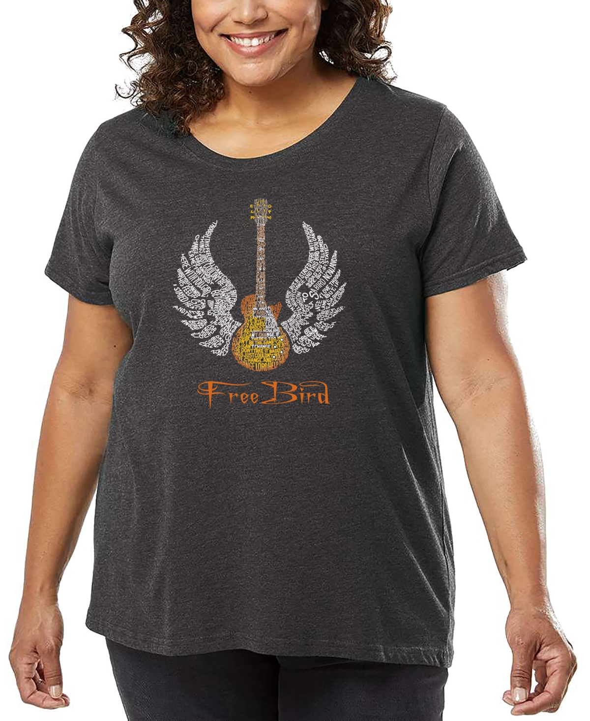 La Pop Art Plus Size Lyrics To Freebird Word Art T-shirt In Gray