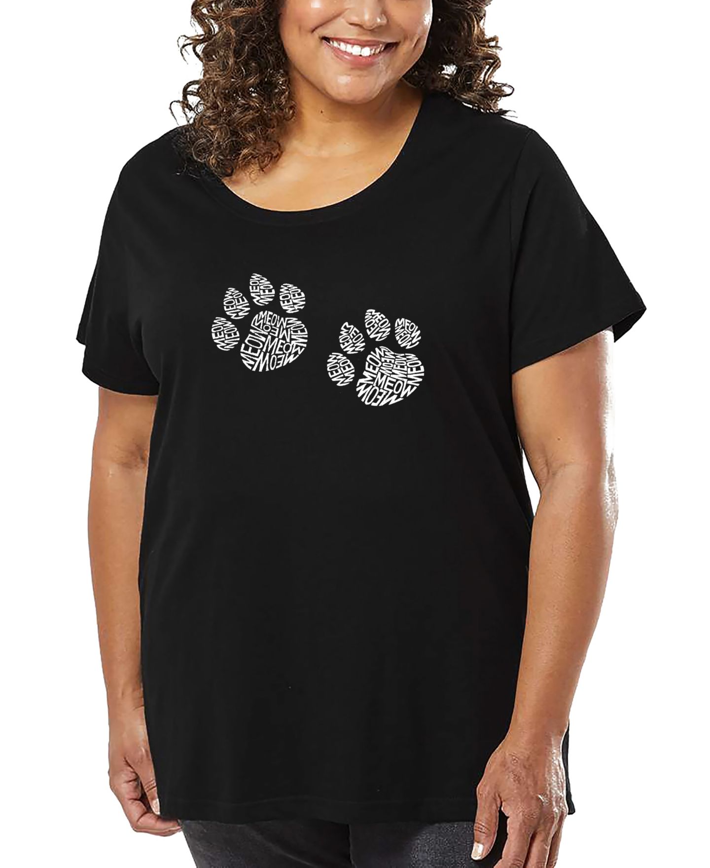 Женская футболка LA Pop Art Plus Size Meow Cat Prints Word Art, цвет: Чёрный — фото 1