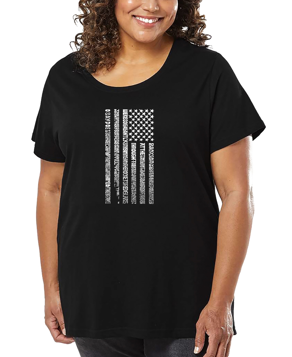 La Pop Art Plus Size National Anthem Flag Word Art T-shirt In Black