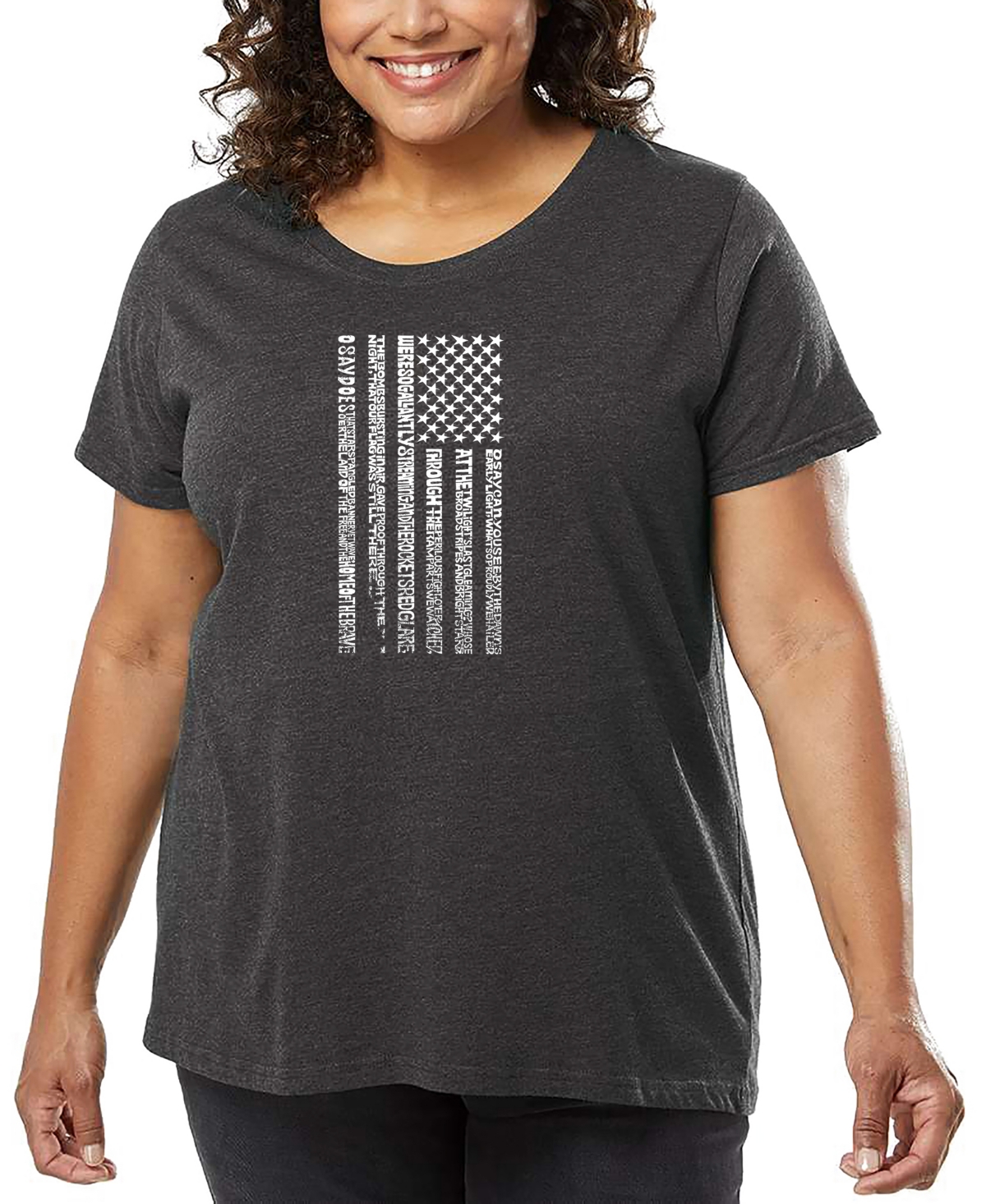 La Pop Art Plus Size National Anthem Flag Word Art T-shirt In Gray