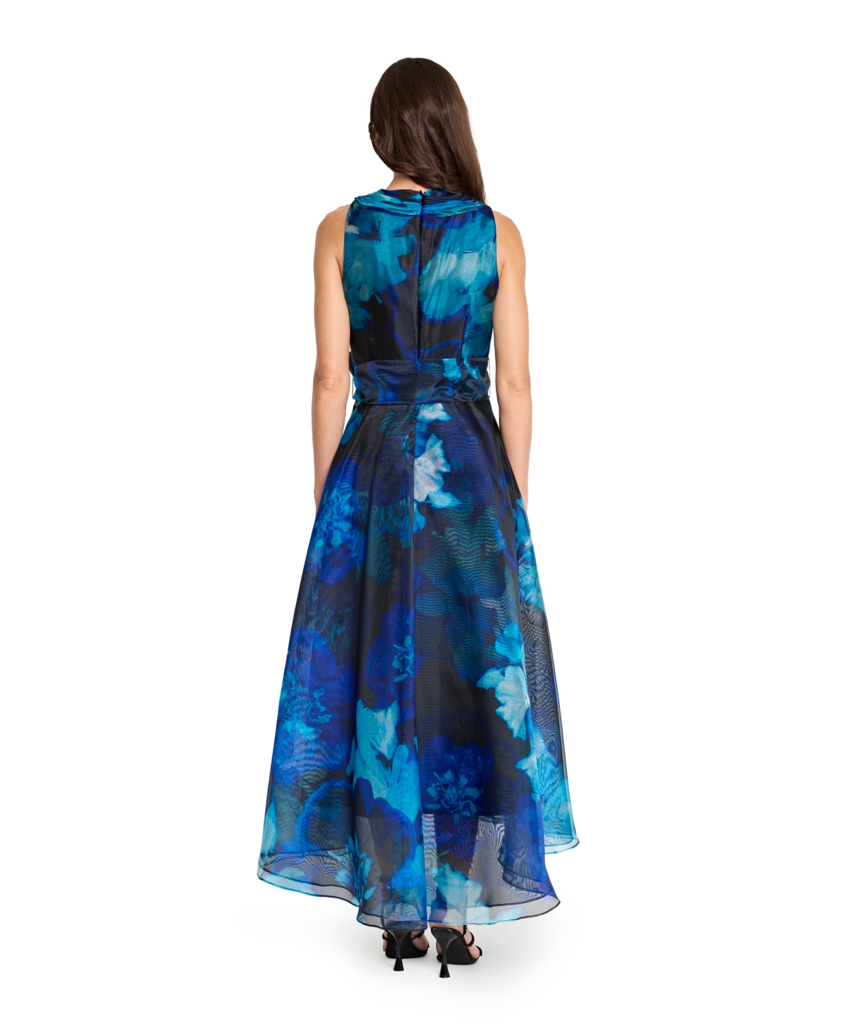 Tahari Asl Women's Printed Organza Cross Neck Midi Dress In Blue