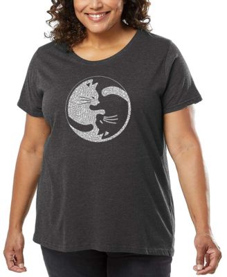 Plus Size Yin Yang Cat Word Art T-Shirt