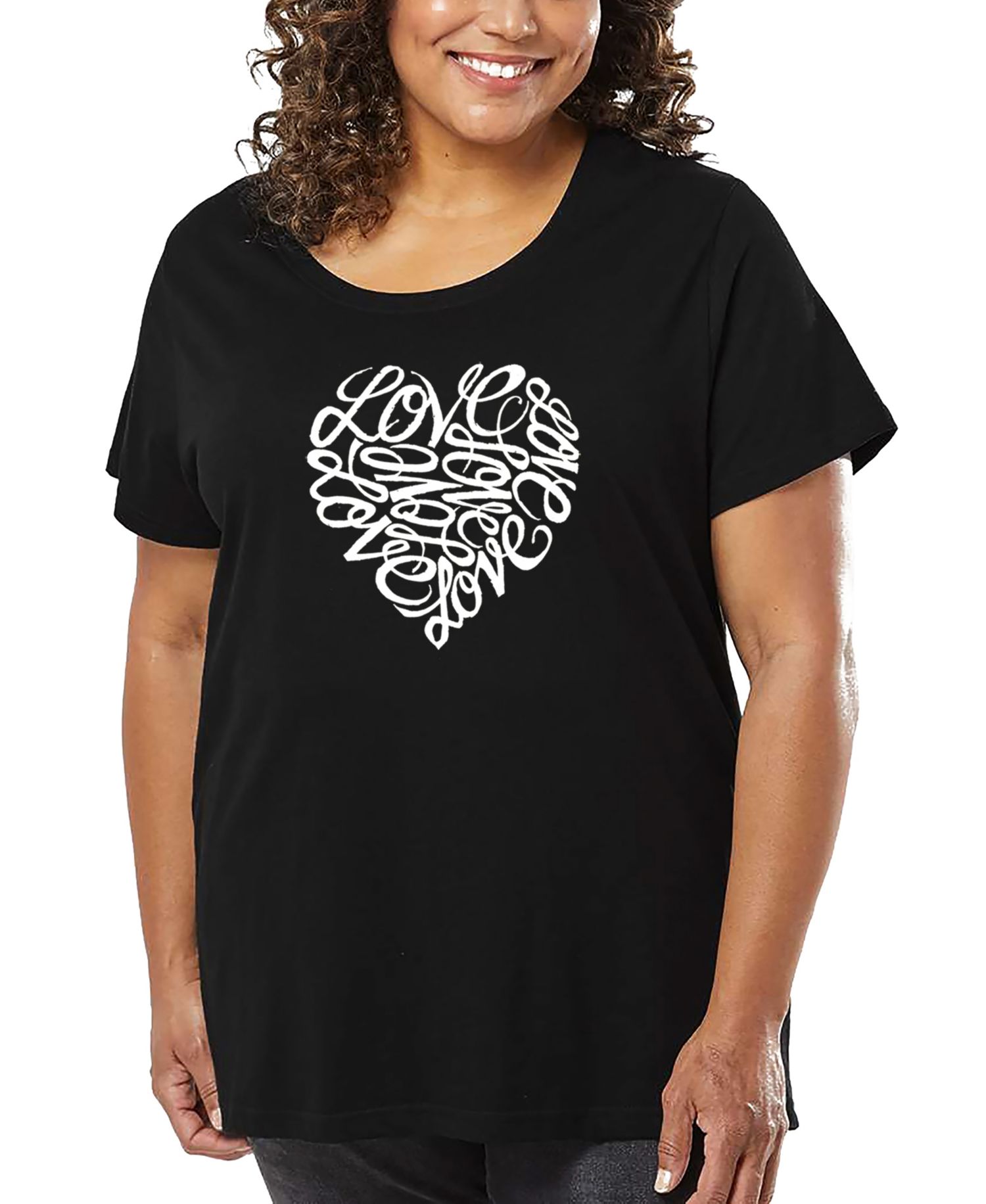 Plus Size Cursive Heart Word Art T-Shirt