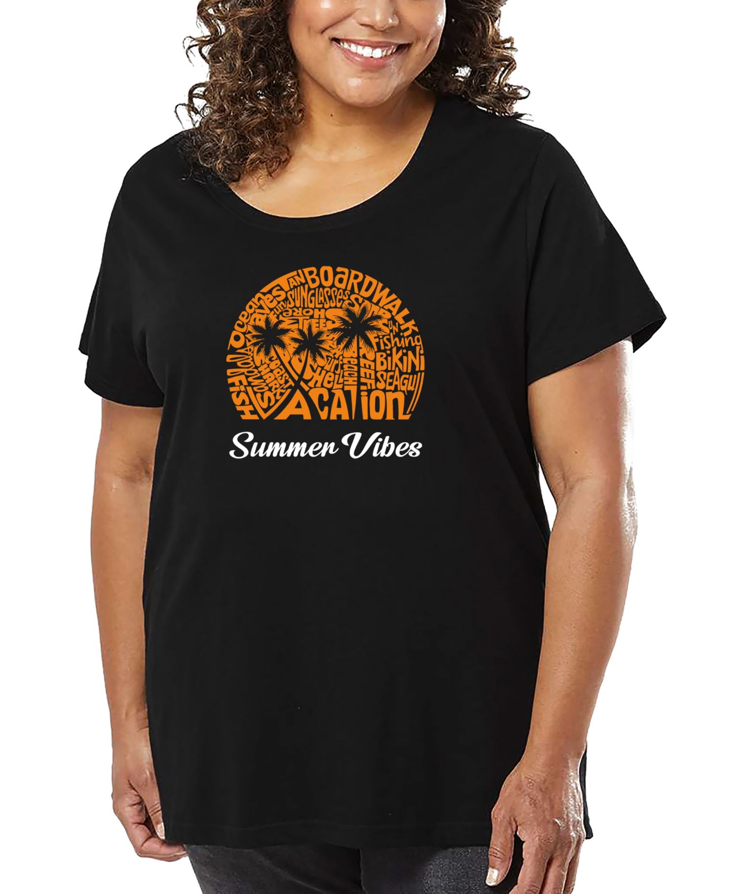 Plus Size Summer Vibes Word Art T-Shirt