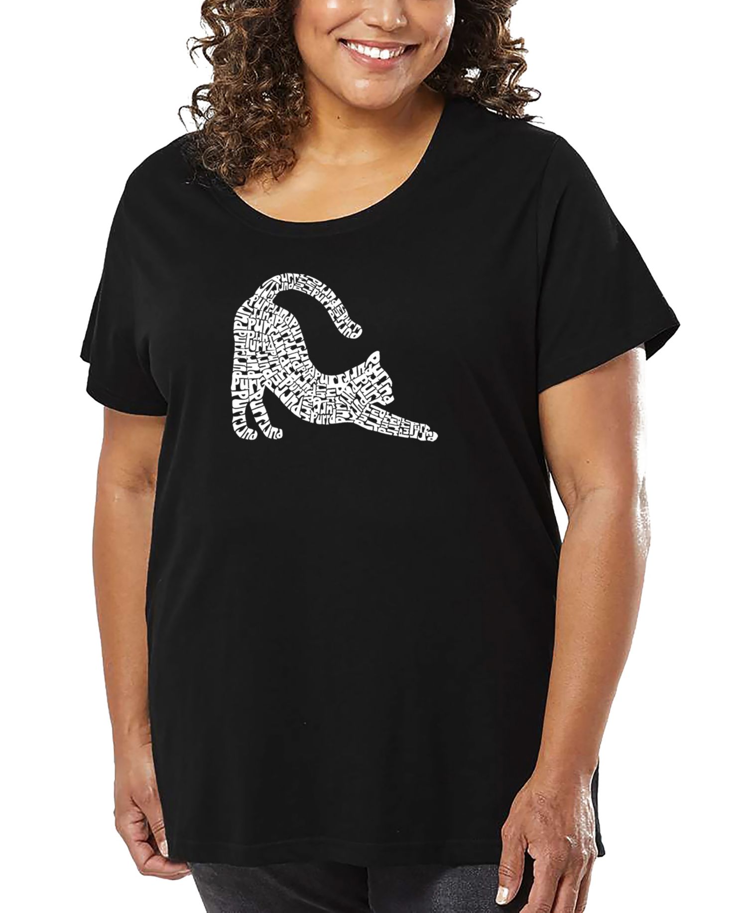 Plus Size Stretching Cat Word Art T-Shirt