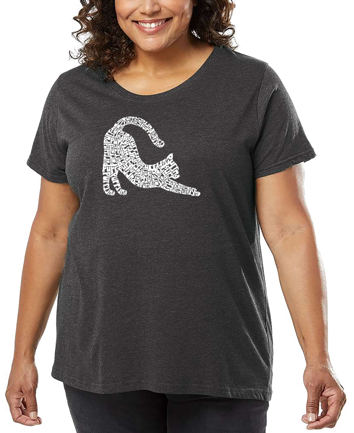 La Pop Art Plus Size Stretching Cat Word Art T-shirt In Gold