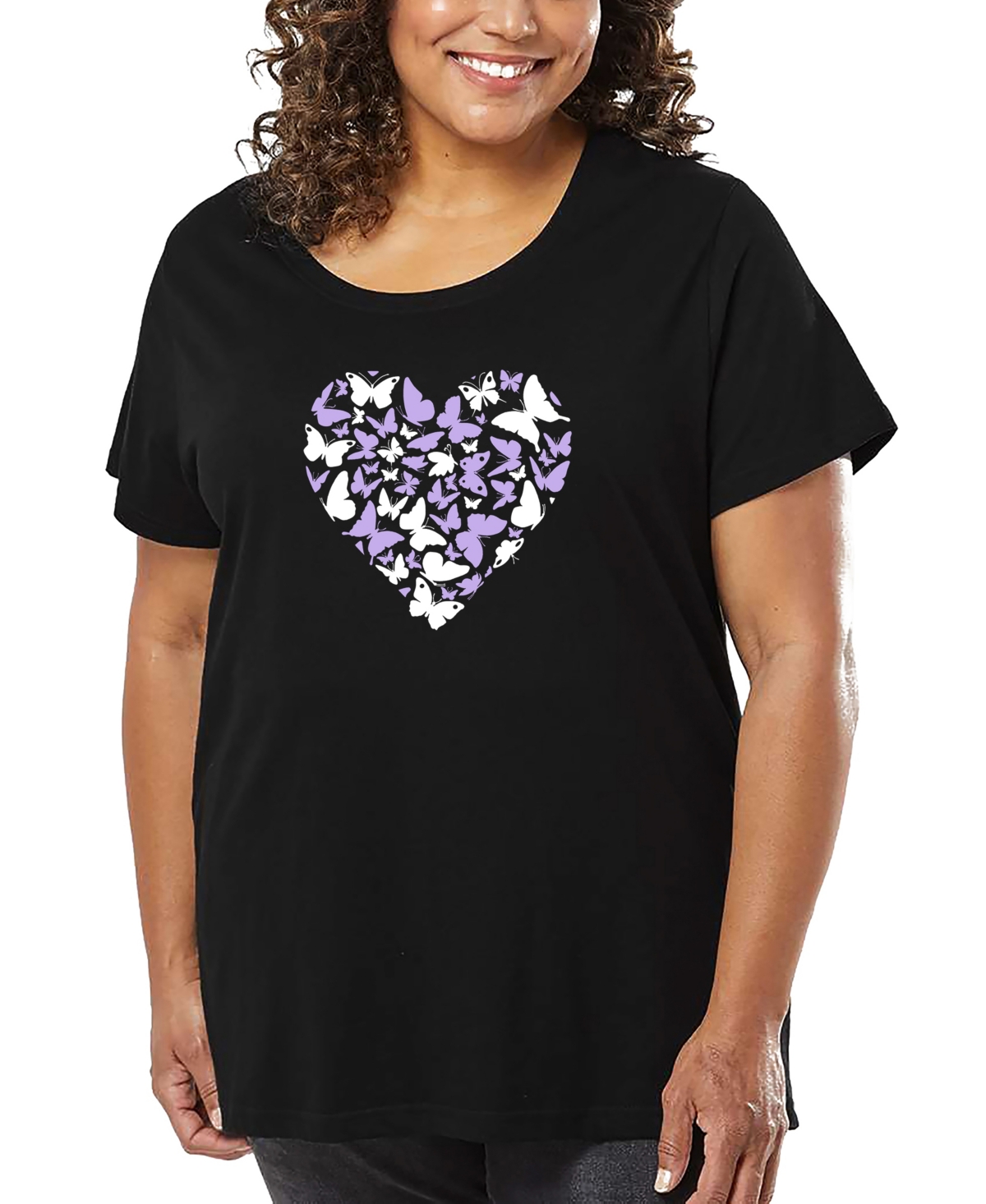 La Pop Art Plus Size Butterfly Heart Art T-shirt In Black