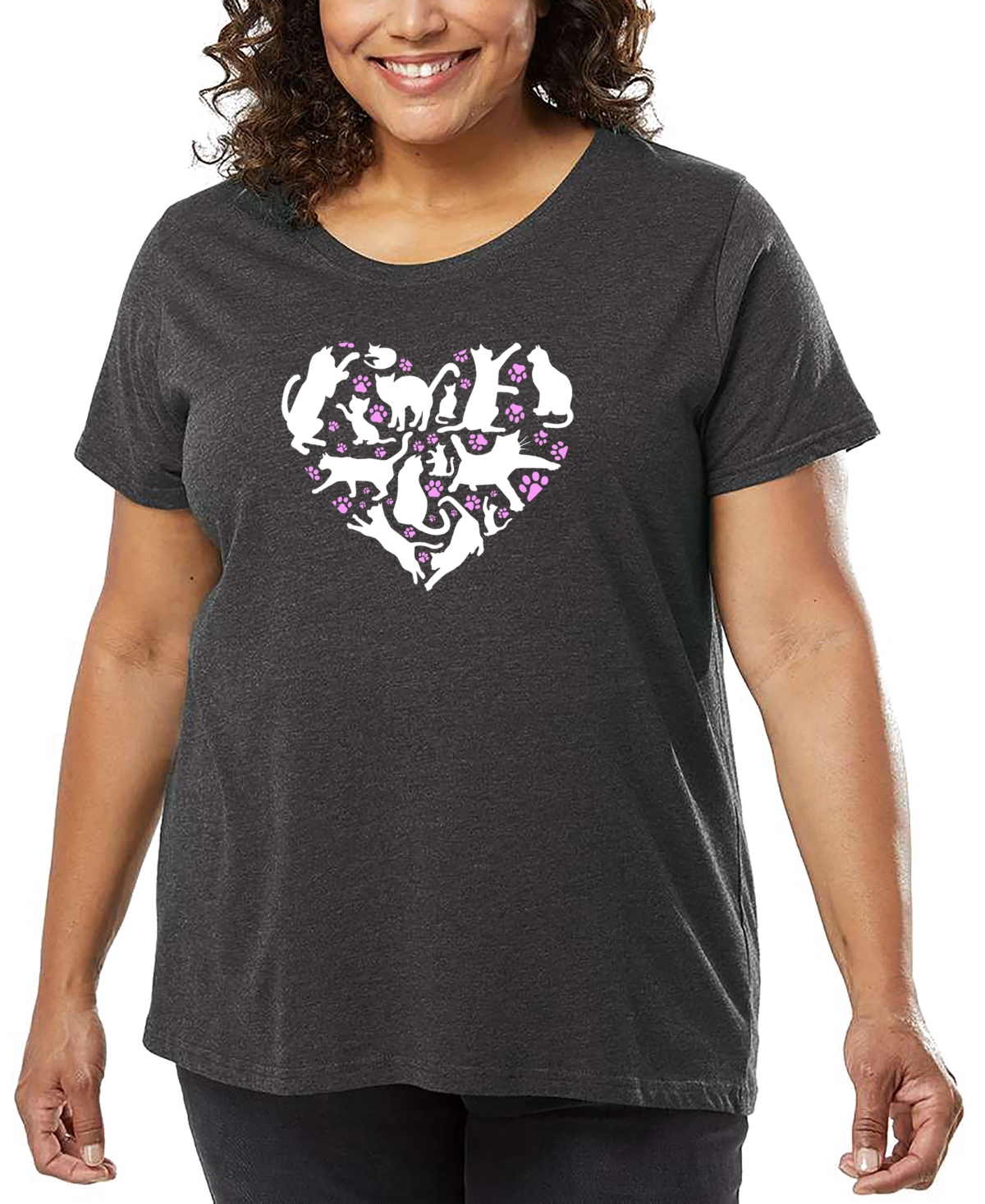 La Pop Art Plus Size Cat Heart Art T-shirt In Gray