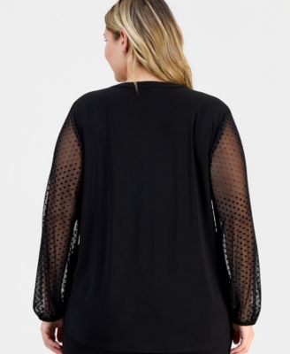 Plus Size Split-Neck Long-Sleeve Tunic