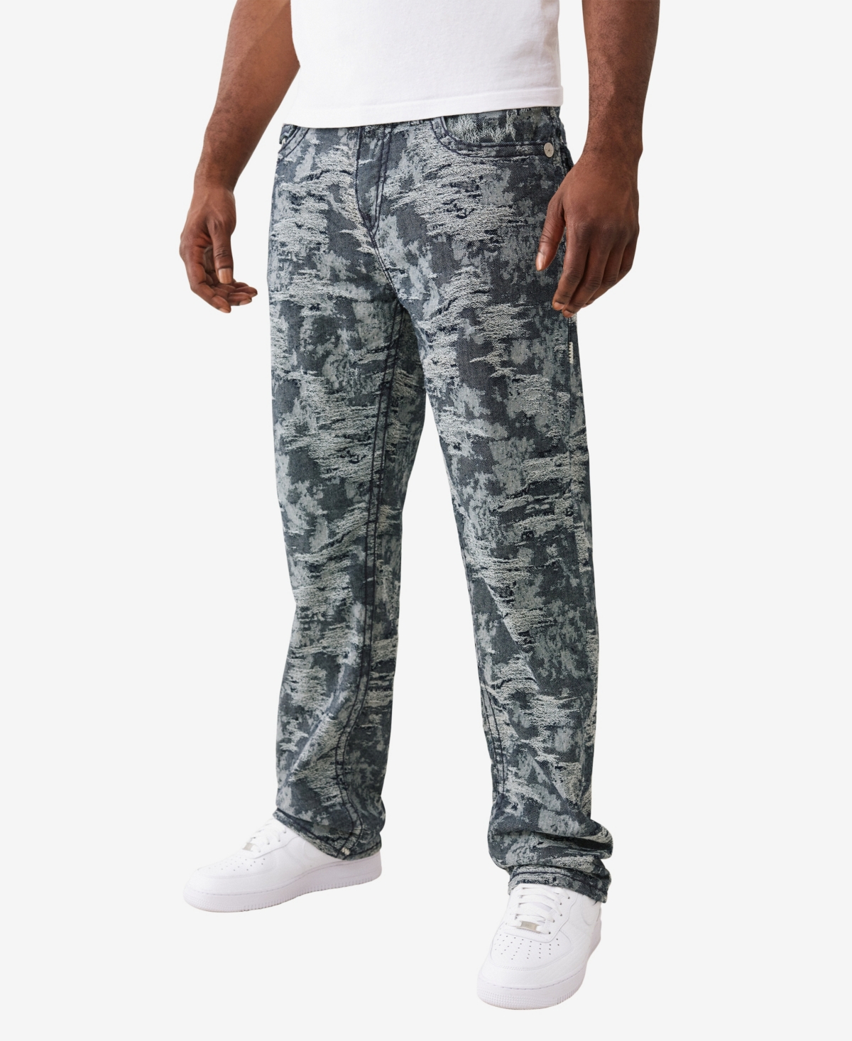 True Religion Men's Jacquard Bobby Super T Flap Baggy Jeans In Gray