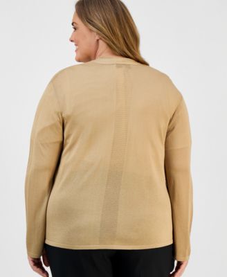 Plus Size Open-Front Stitch-Detail Sweater