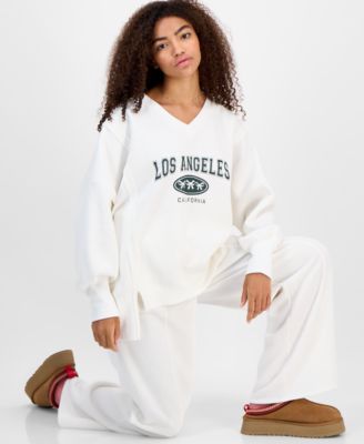 Juniors' Wide-Leg Fleece Sweatpants 