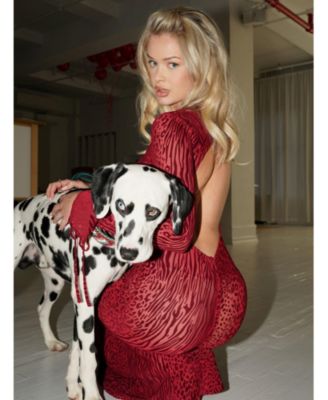 Women Waylynn Burnout Velvet Detail Mesh Backless Maxi Dress