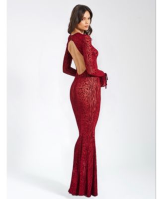 Women Waylynn Burnout Velvet Detail Mesh Backless Maxi Dress