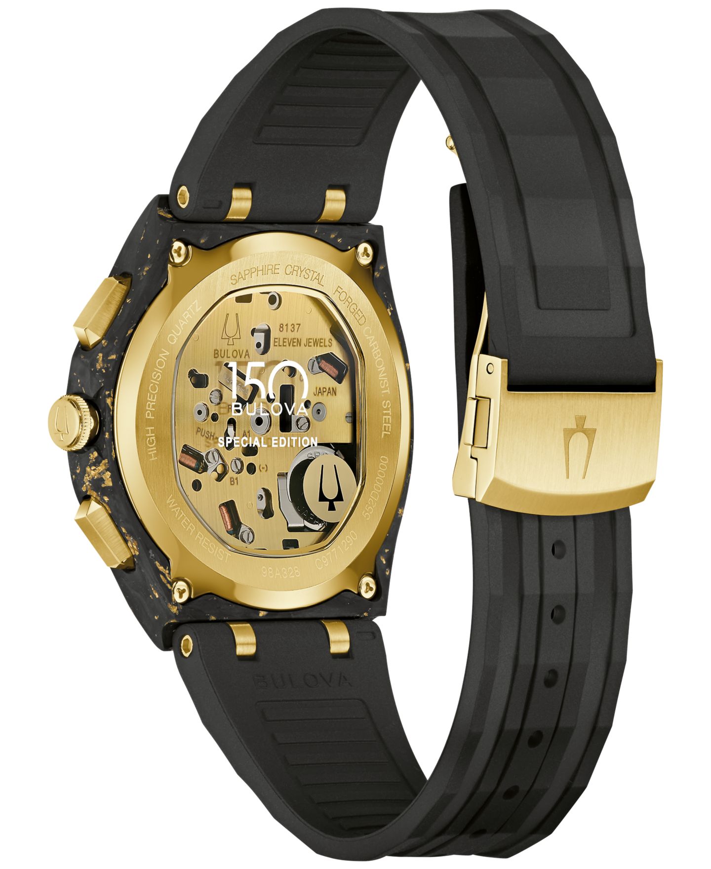 Мужские часы Bulova Special Edition 150th Anniversary Luxury Curv Sport Chronograph Black Rubber Watch 44mm — фото 3