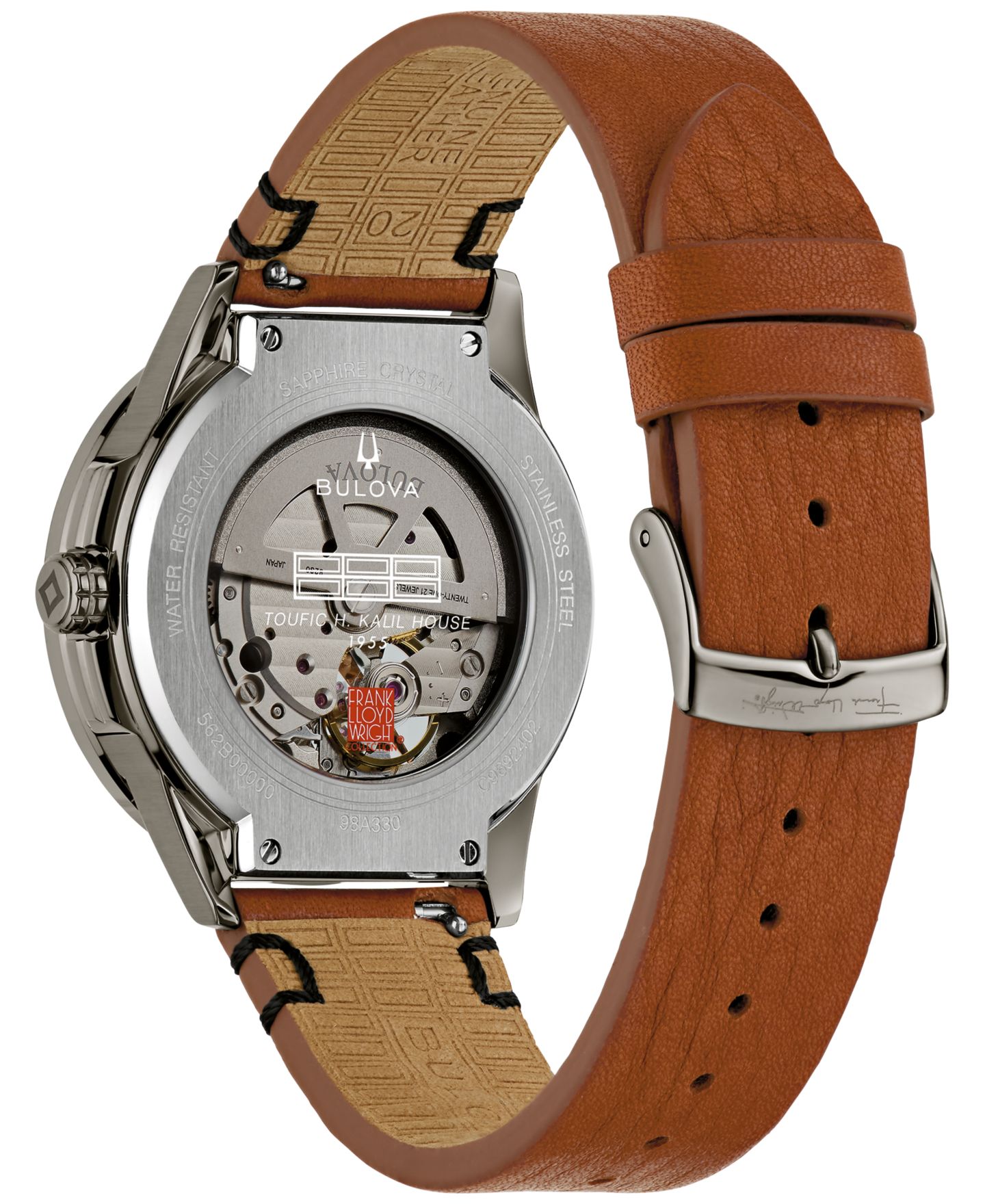 Мужские часы Bulova Frank Lloyd Wright Usonian Automatic Brown Leather Strap Watch 39mm — фото 3