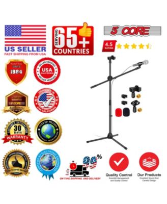 Mic Stand Floor Height Adjustable Tripod Microphone Stands w Extending Telescoping Boom Arm - MS DBL