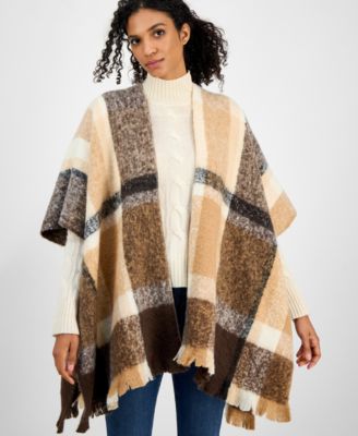 Style & Co - Overscale Plaid Fringe Topper