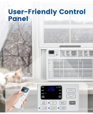 10000BTUs Window Air Conditioner, Window AC Unit Cooling up to 450sq. ft, 4 Modes and 3 Fan Speeds, 24H Timer, Remote Control, Reusable Filter