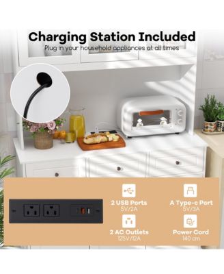 77''  MDF, Engineered Wood LED Lights and Power Outlets Tall Kitchen Pantry Storage Cabinet